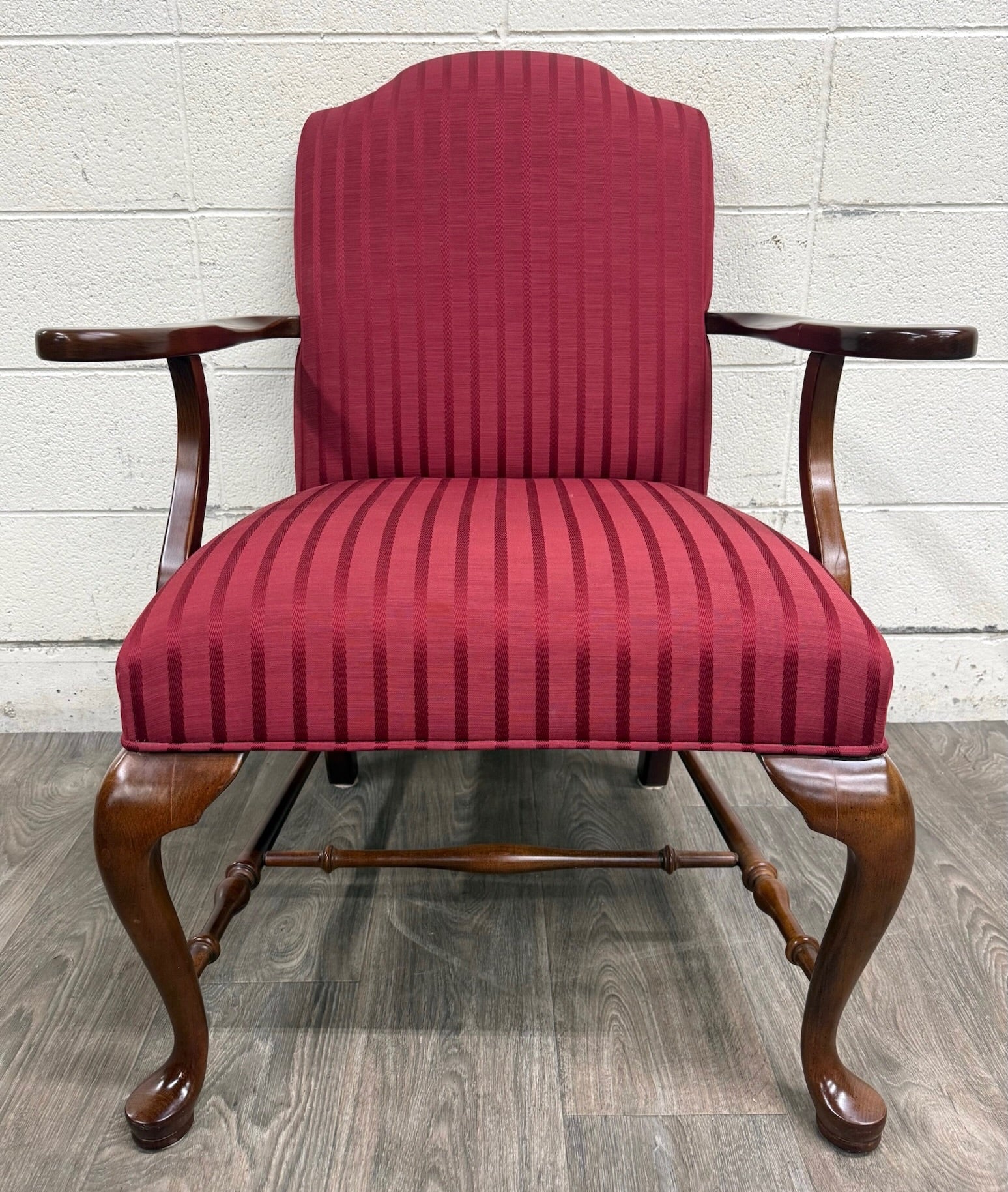 Vintage 1995 Ethan Allen Queen Anne Wingback Lounge Chair with Ottoman