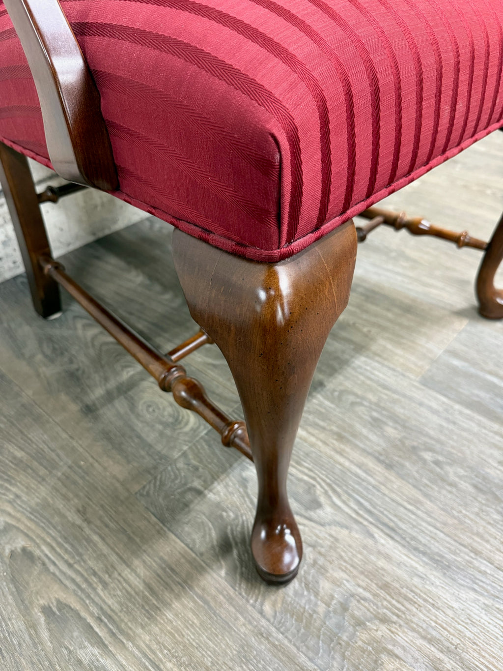 Vintage 1995 Ethan Allen Queen Anne Wingback Lounge Chair with Ottoman