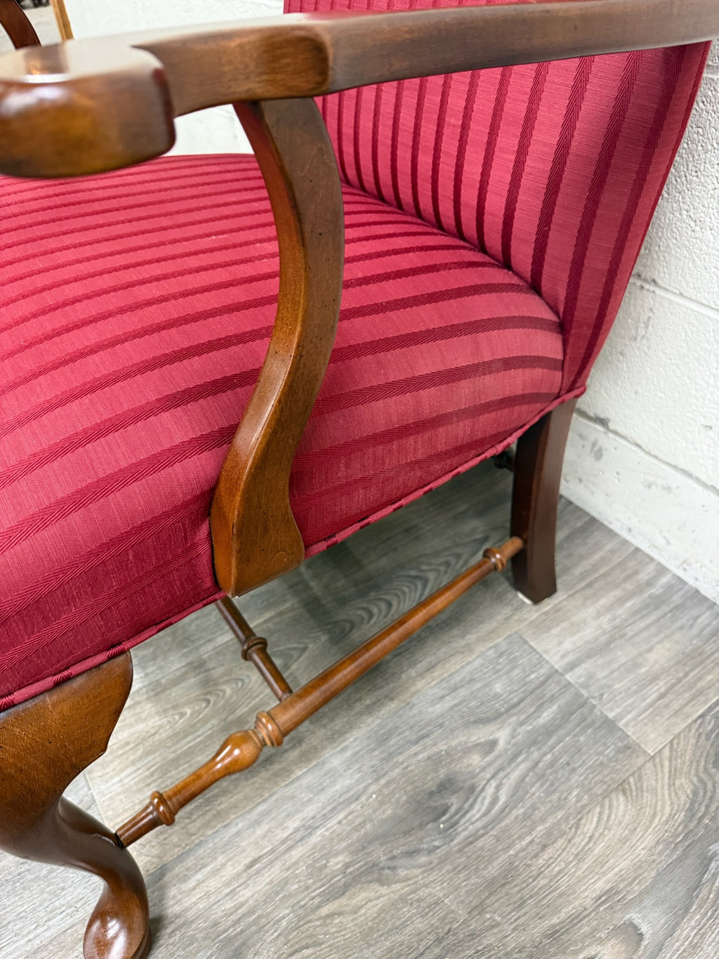 Vintage 1995 Ethan Allen Queen Anne Wingback Lounge Chair with Ottoman