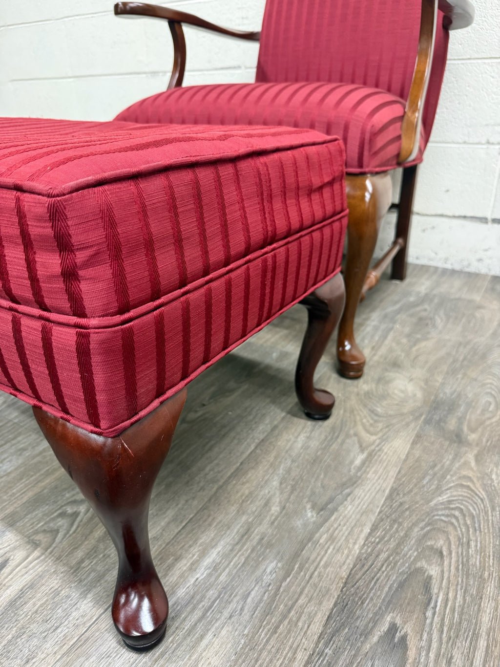 Vintage 1995 Ethan Allen Queen Anne Wingback Lounge Chair with Ottoman