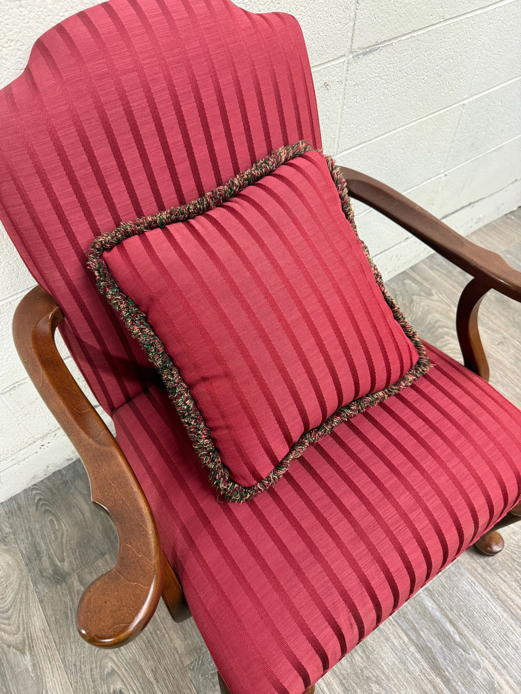 Vintage 1995 Ethan Allen Queen Anne Wingback Lounge Chair with Ottoman