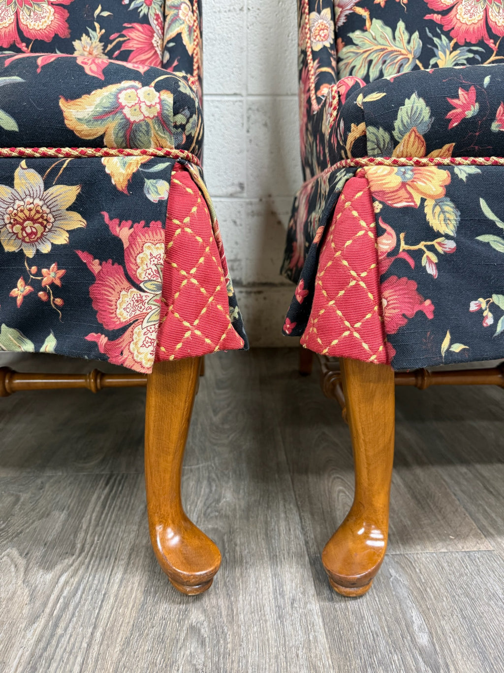 Vintage Queen Anne Style Wingback Lounge Chairs - Pair