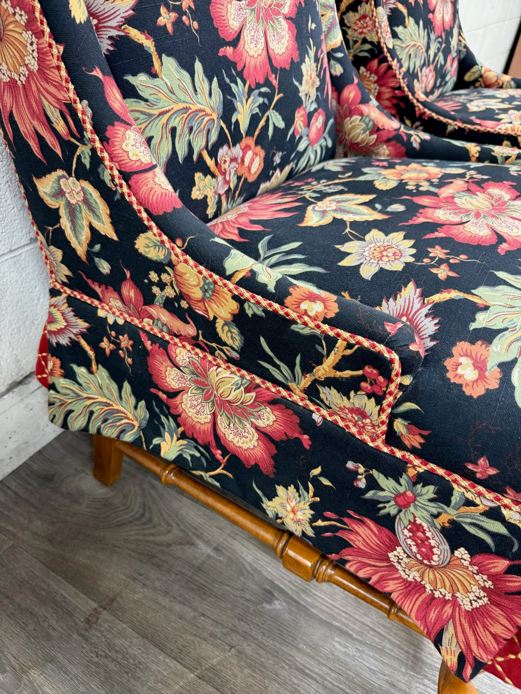 Vintage Queen Anne Style Wingback Lounge Chairs - Pair