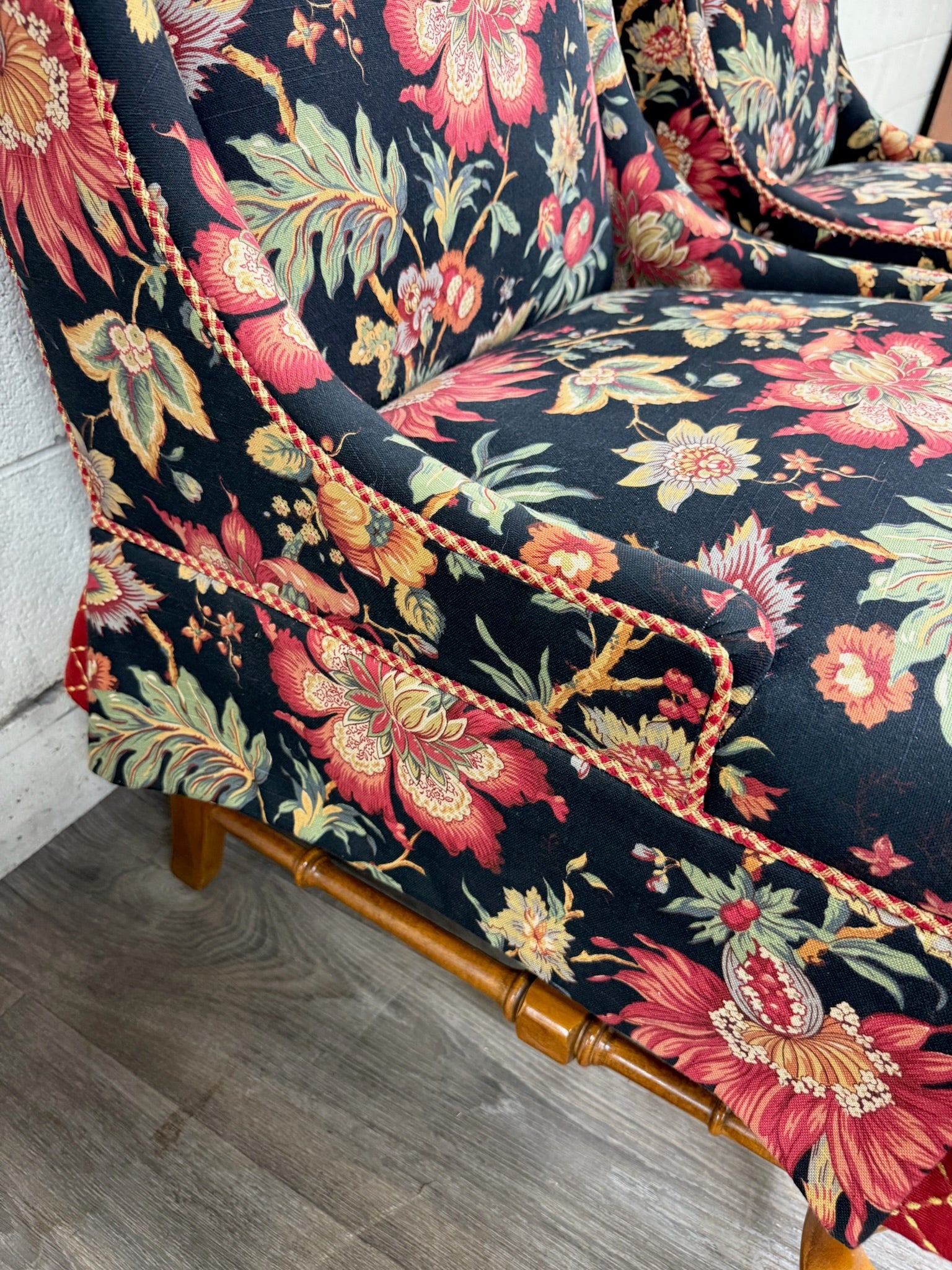 Vintage Queen Anne Style Wingback Lounge Chairs - Pair