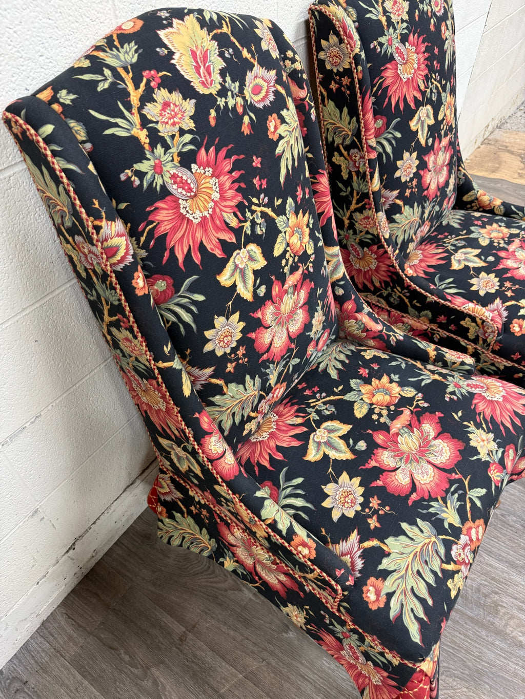 Vintage Queen Anne Style Wingback Lounge Chairs - Pair