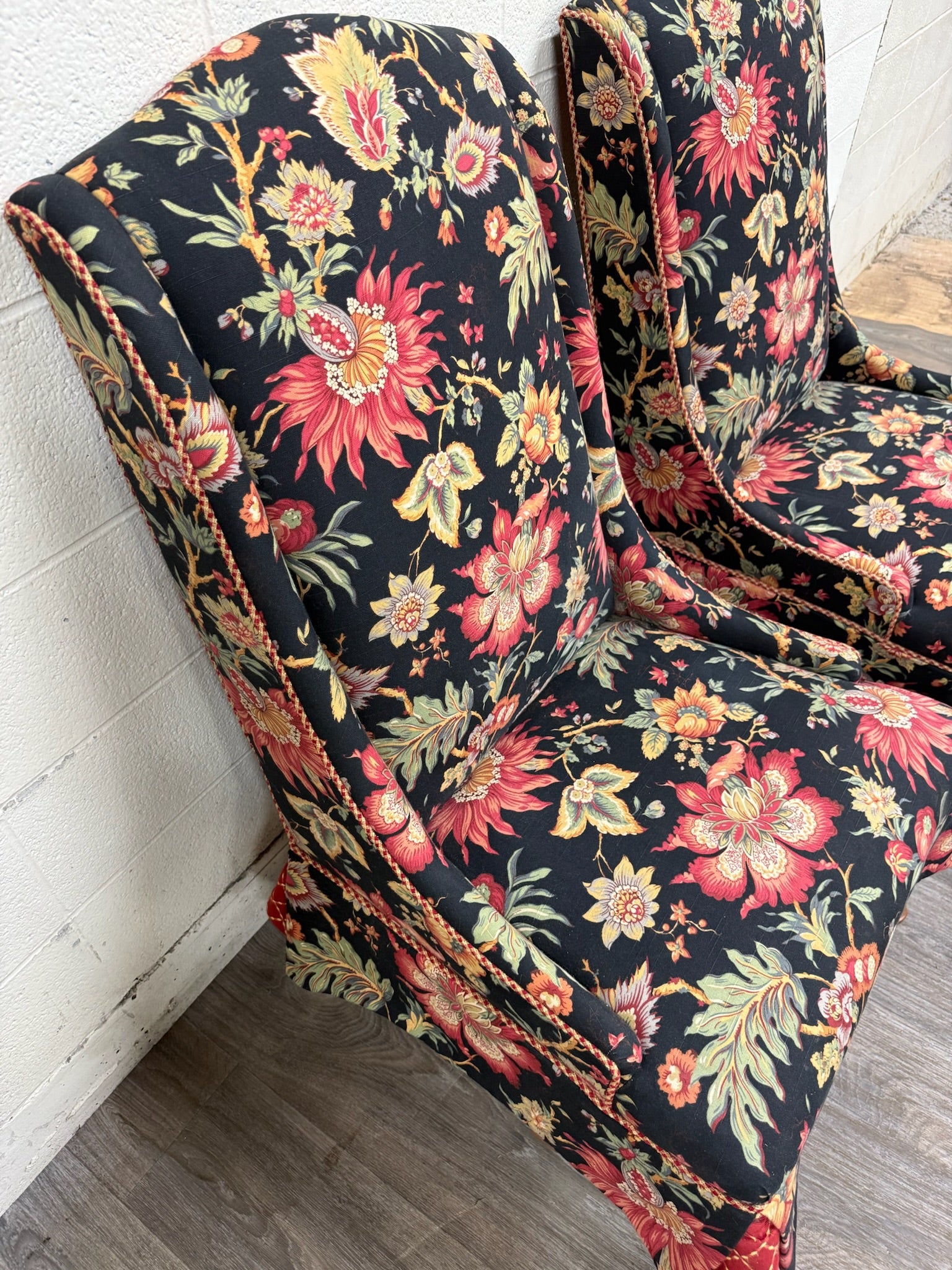 Vintage Queen Anne Style Wingback Lounge Chairs - Pair