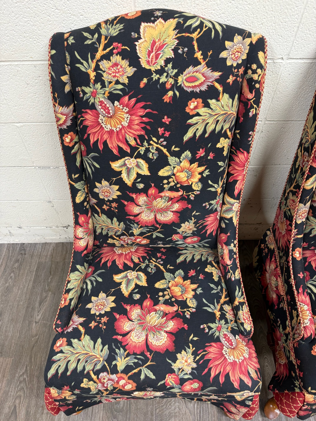 Vintage Queen Anne Style Wingback Lounge Chairs - Pair