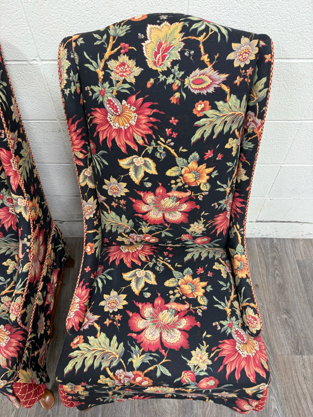 Vintage Queen Anne Style Wingback Lounge Chairs - Pair