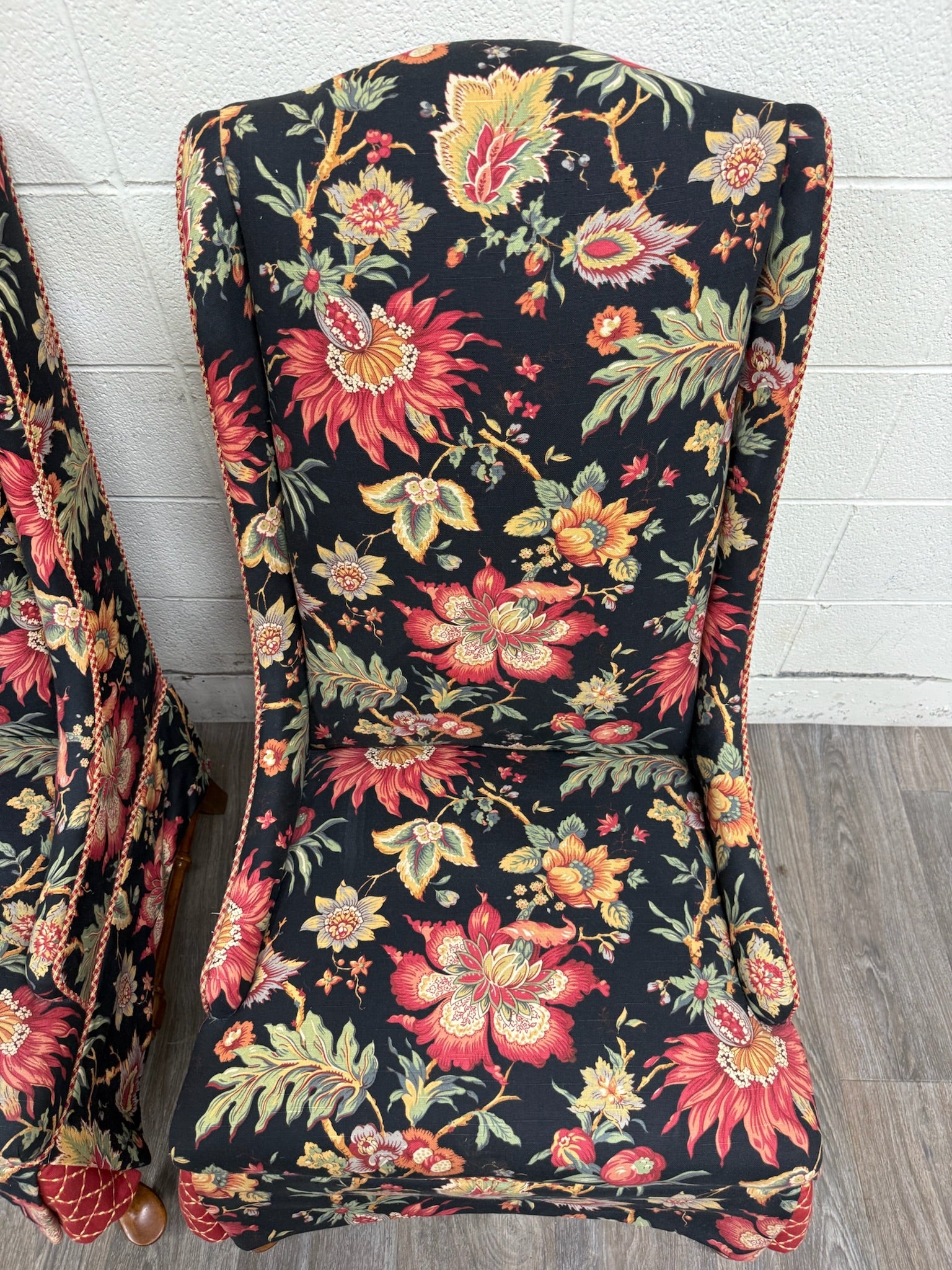 Vintage Queen Anne Style Wingback Lounge Chairs - Pair