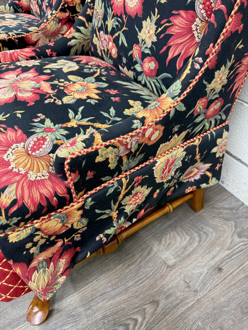 Vintage Queen Anne Style Wingback Lounge Chairs - Pair