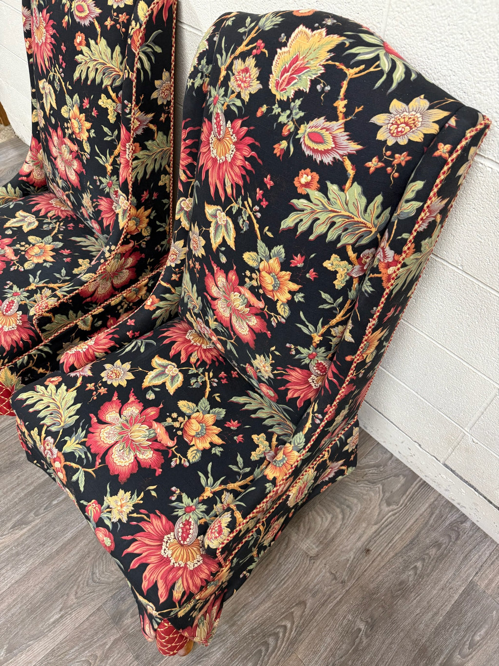Vintage Queen Anne Style Wingback Lounge Chairs - Pair