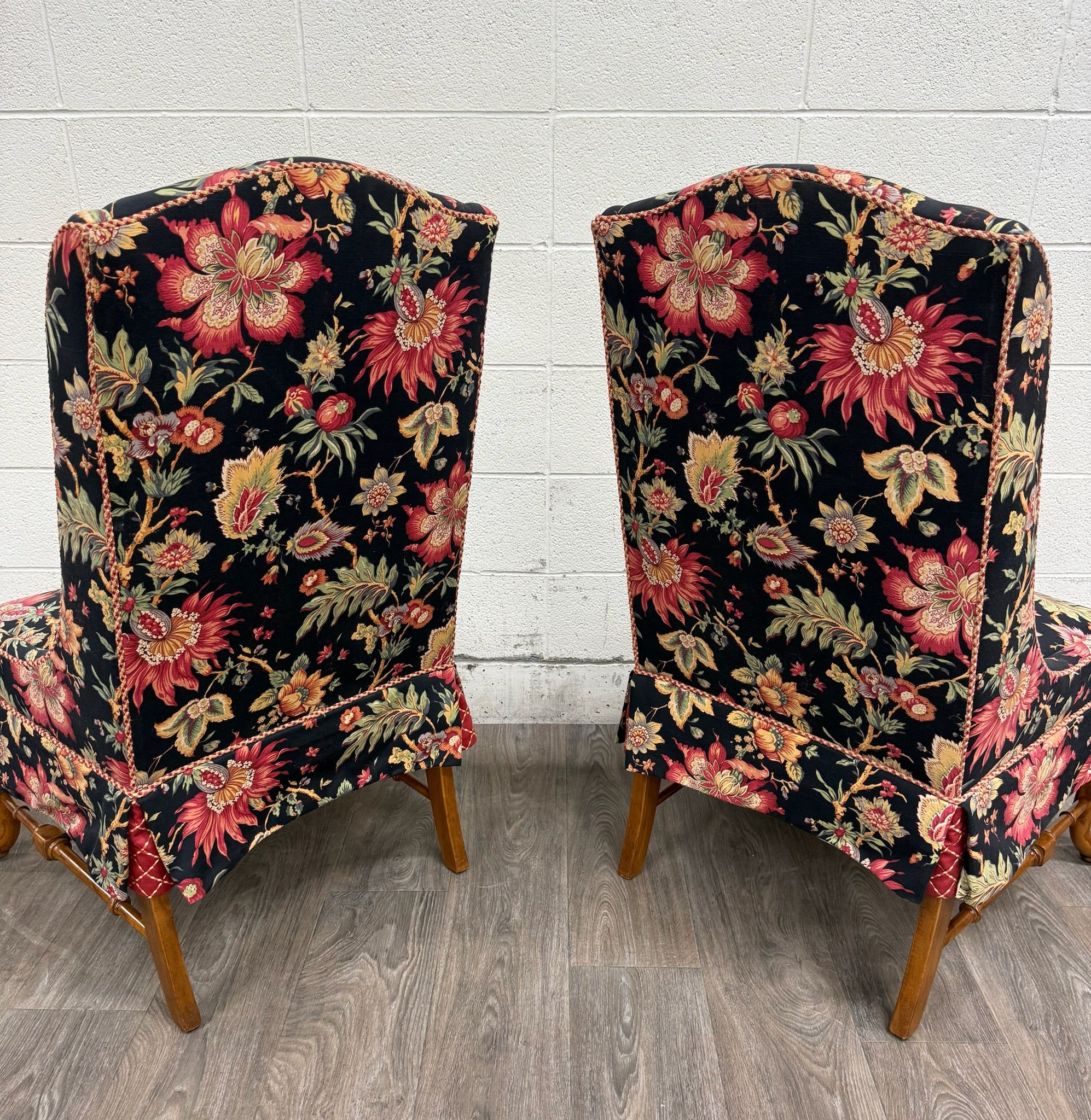 Vintage Queen Anne Style Wingback Lounge Chairs - Pair