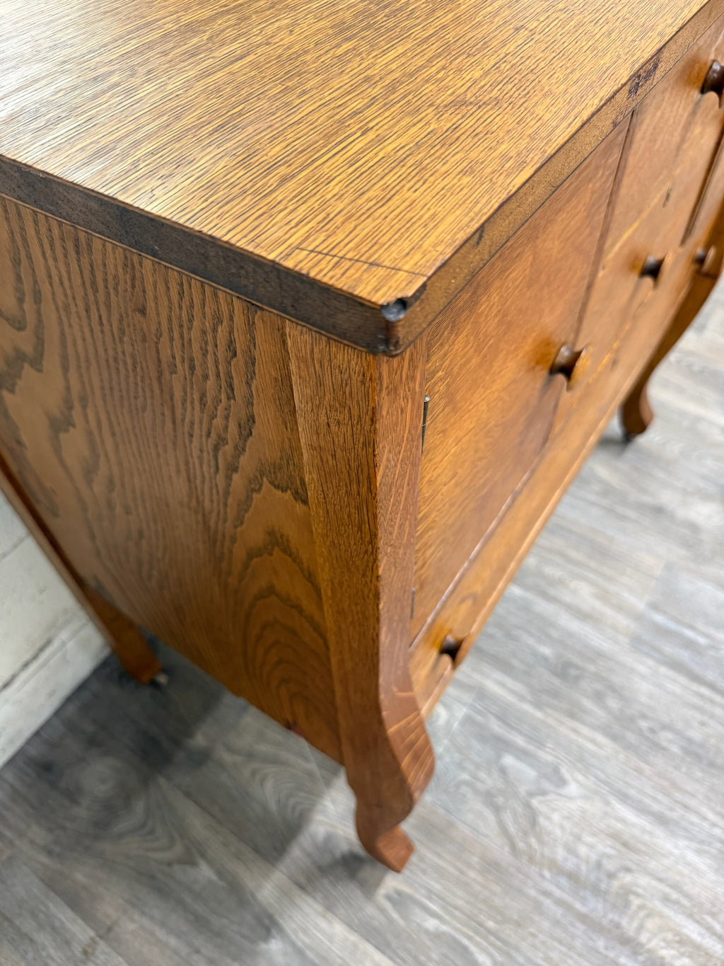 Antique Arts & Crafts Quarter Sawn White Oak Buffet with Beveled Mirror