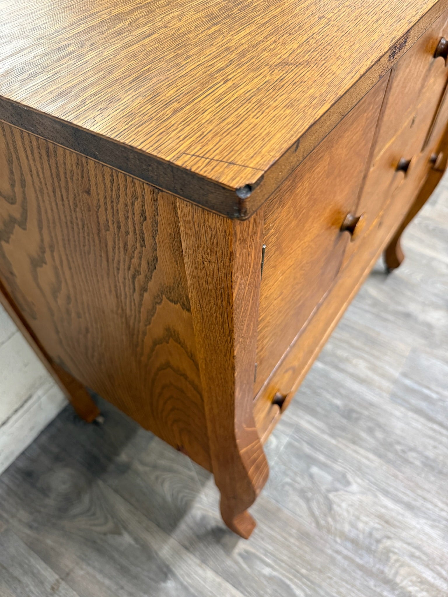 Antique Arts & Crafts Quarter Sawn White Oak Buffet with Beveled Mirror
