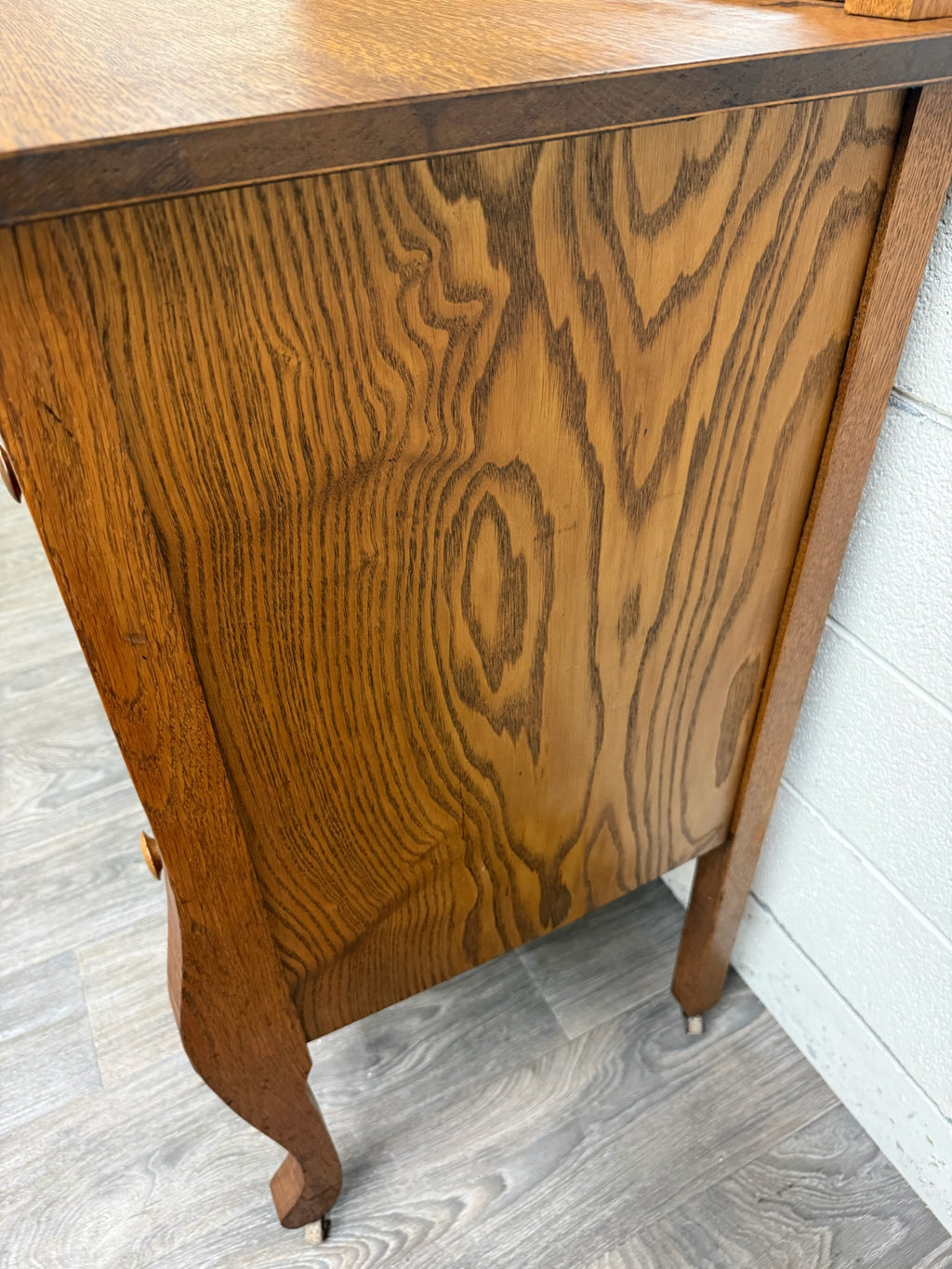 Antique Arts & Crafts Quarter Sawn White Oak Buffet with Beveled Mirror