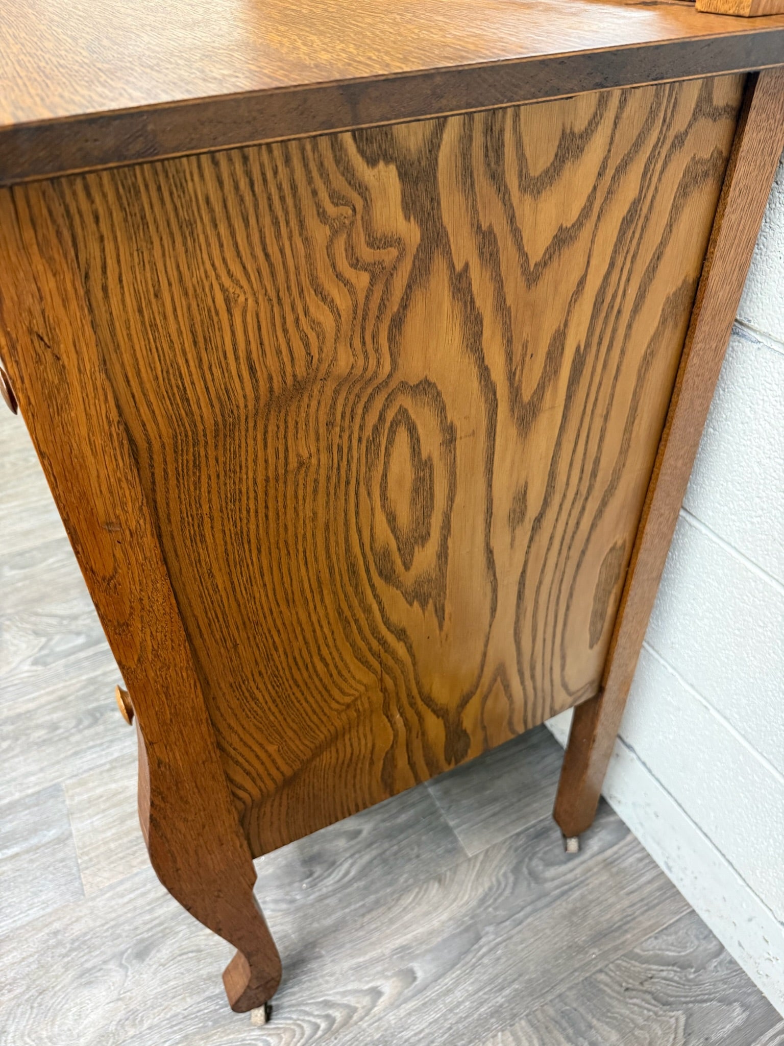 Antique Arts & Crafts Quarter Sawn White Oak Buffet with Beveled Mirror