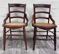 Antique Victorian Ladder Back Round Cane Seat Dining or Accent Chairs - Pair