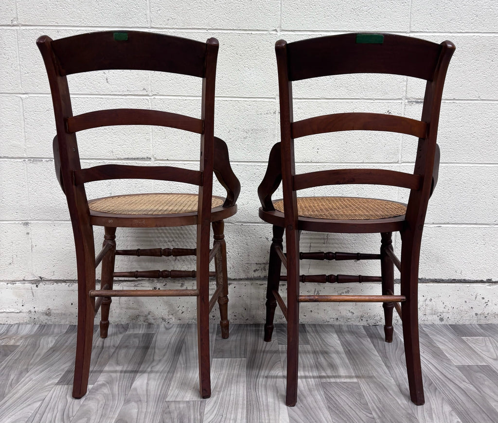 Antique Victorian Ladder Back Round Cane Seat Dining or Accent Chairs - Pair