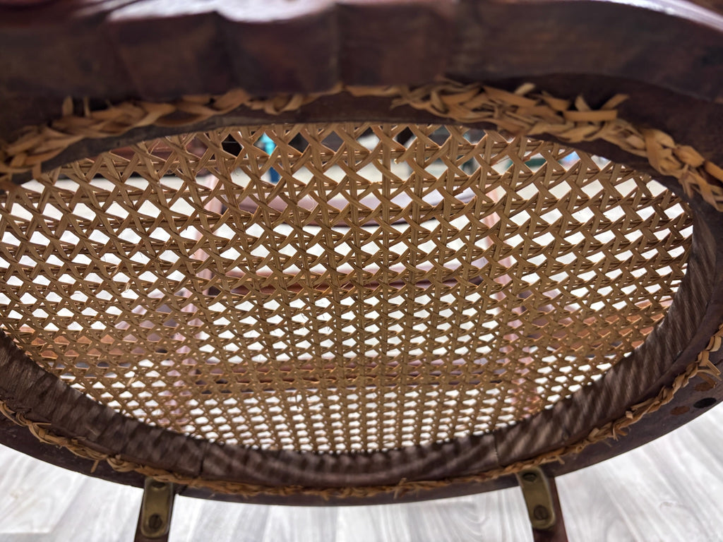 Antique Victorian Ladder Back Round Cane Seat Dining or Accent Chairs - Pair