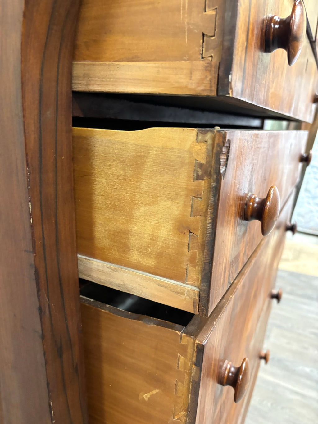 Antique American Empire Walnut Veneer Chest Bureau Dresser with Mirror