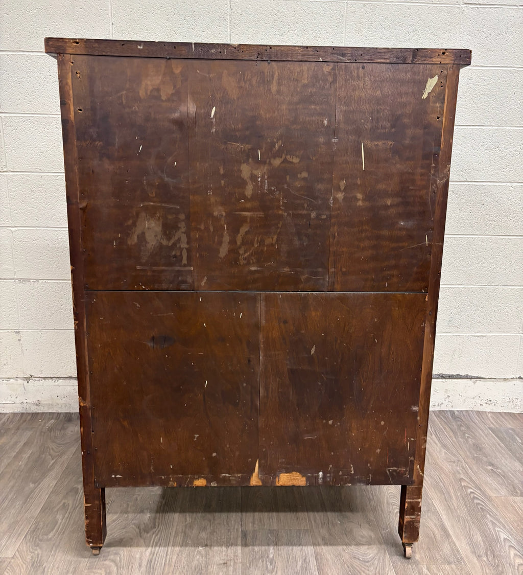 Antique American Empire Walnut Veneer Chest Bureau Dresser with Mirror