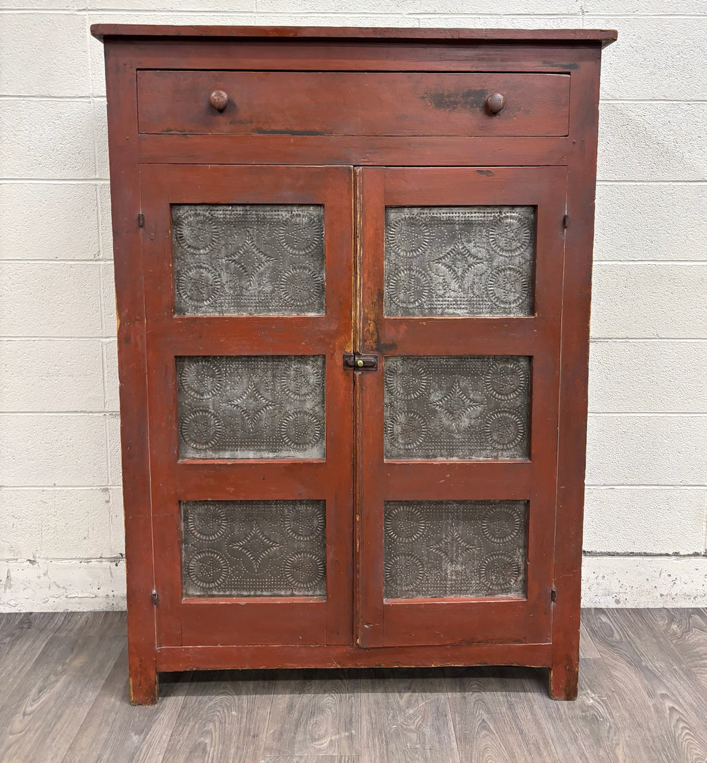 Antique Rustic Early American Punched Tin Pie Safe Jelly Cupboard Pantry