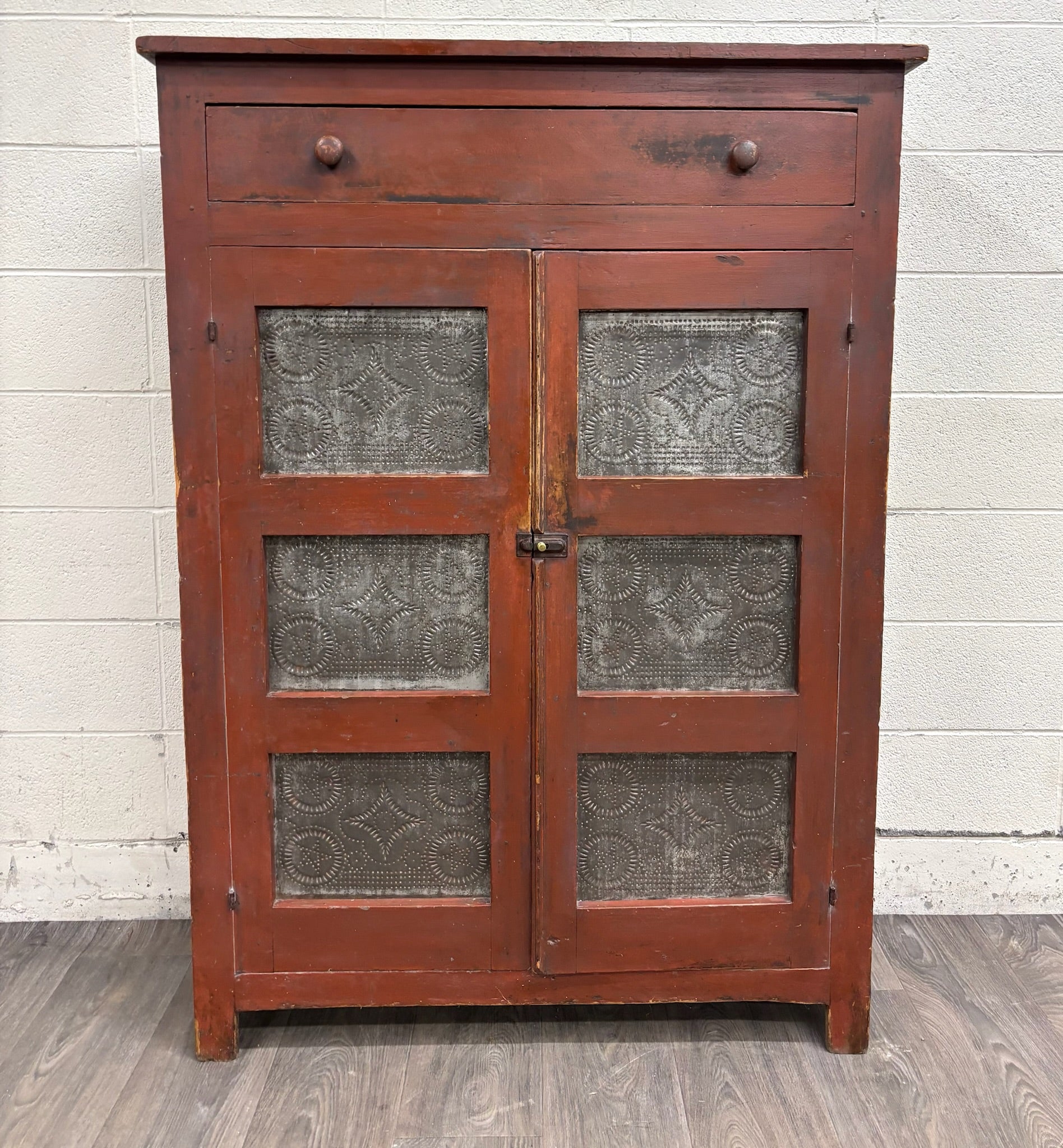 Antique Rustic Early American Punched Tin Pie Safe Jelly Cupboard Pantry