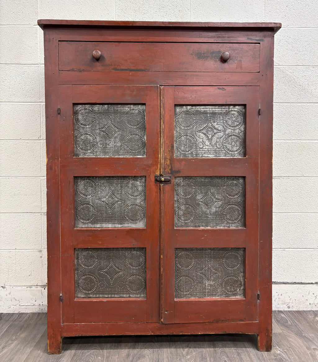 Antique Rustic Early American Punched Tin Pie Safe Jelly Cupboard Pantry
