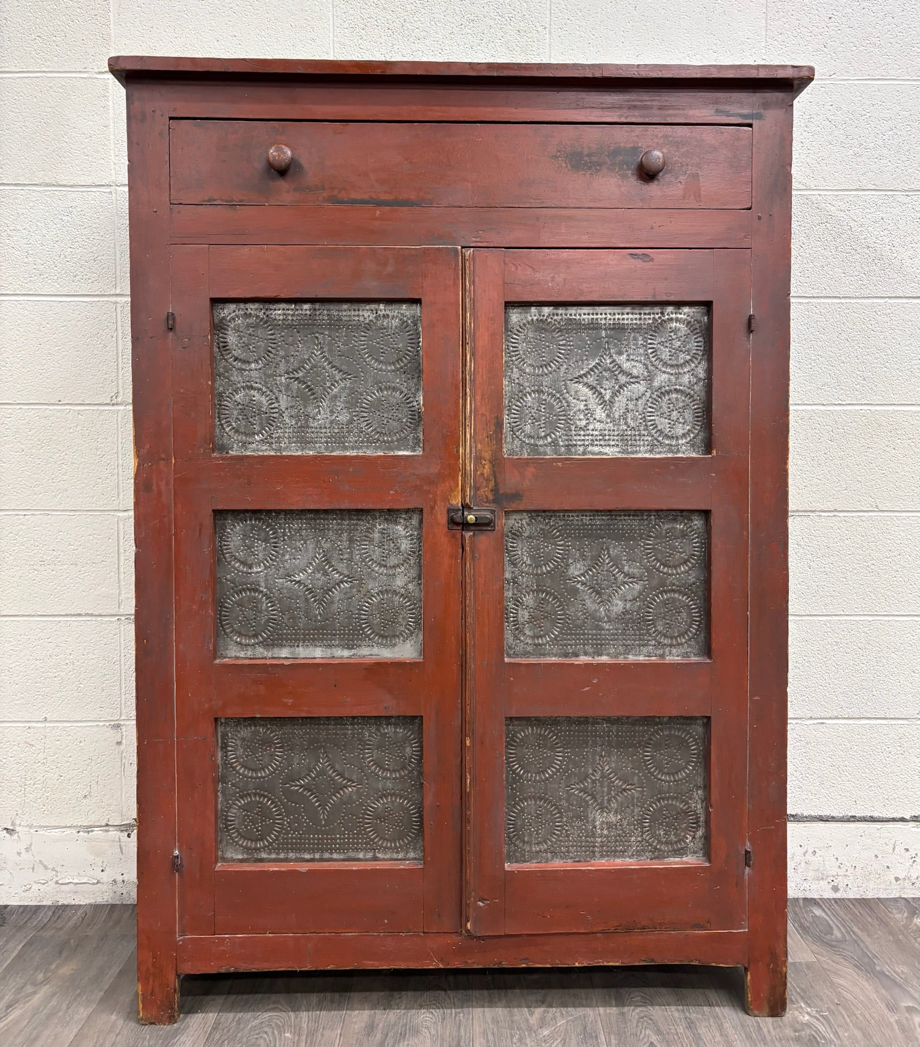 Antique Rustic Early American Punched Tin Pie Safe Jelly Cupboard Pantry