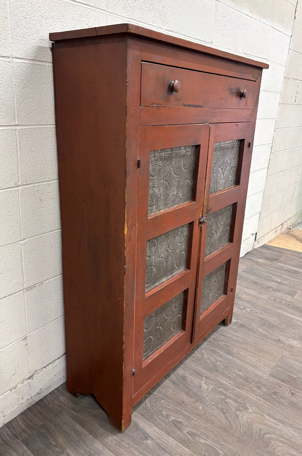 Antique Rustic Early American Punched Tin Pie Safe Jelly Cupboard Pantry