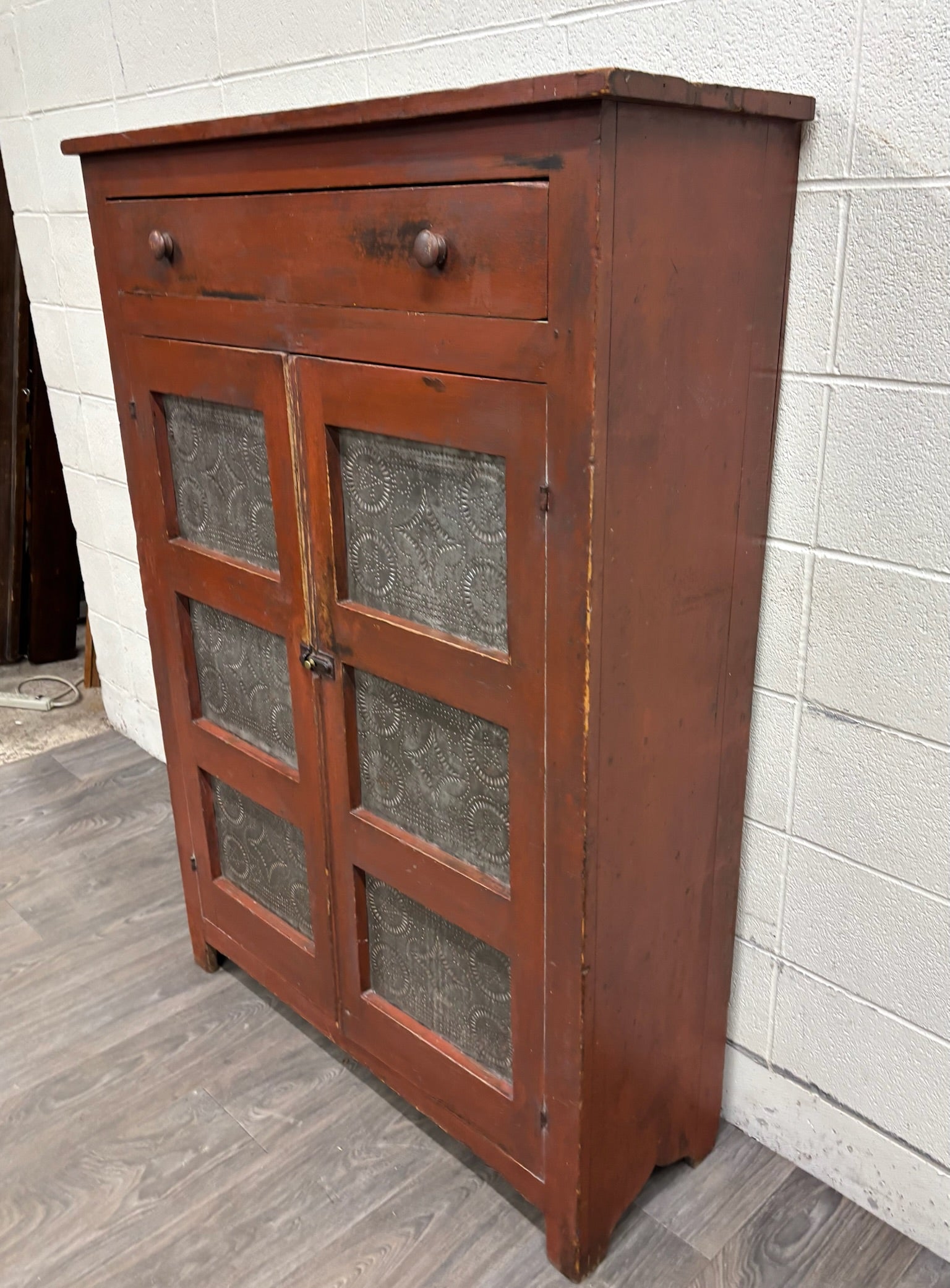 Antique Rustic Early American Punched Tin Pie Safe Jelly Cupboard Pantry