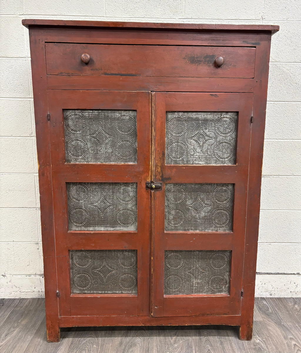 Antique Rustic Early American Punched Tin Pie Safe Jelly Cupboard Pantry