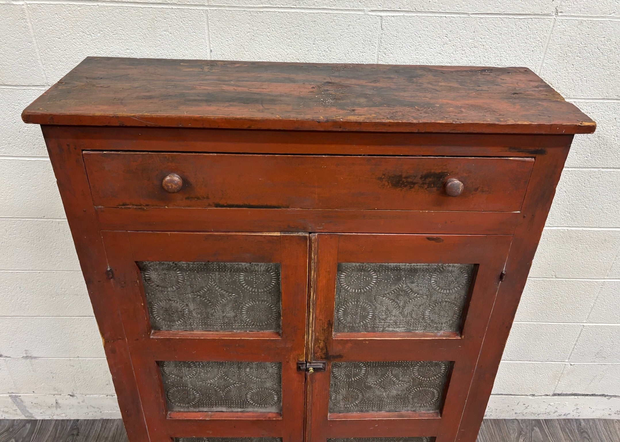 Antique Rustic Early American Punched Tin Pie Safe Jelly Cupboard Pantry