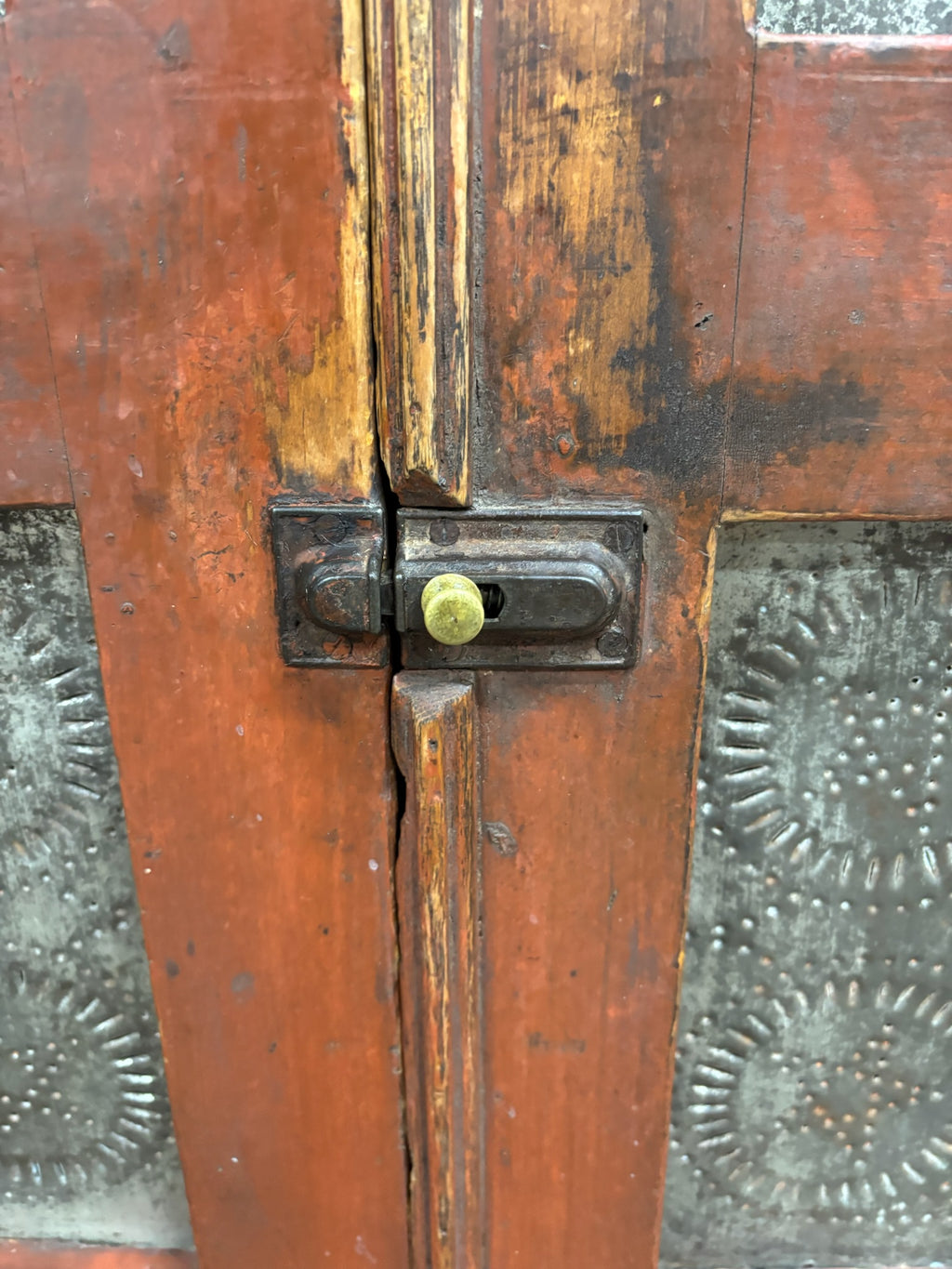 Antique Rustic Early American Punched Tin Pie Safe Jelly Cupboard Pantry