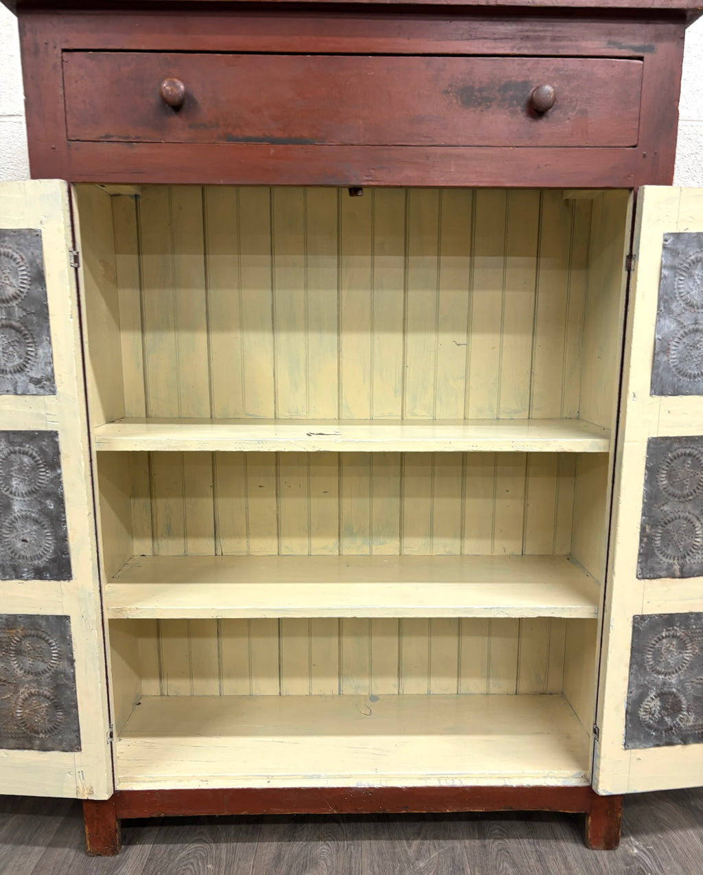 Antique Rustic Early American Punched Tin Pie Safe Jelly Cupboard Pantry