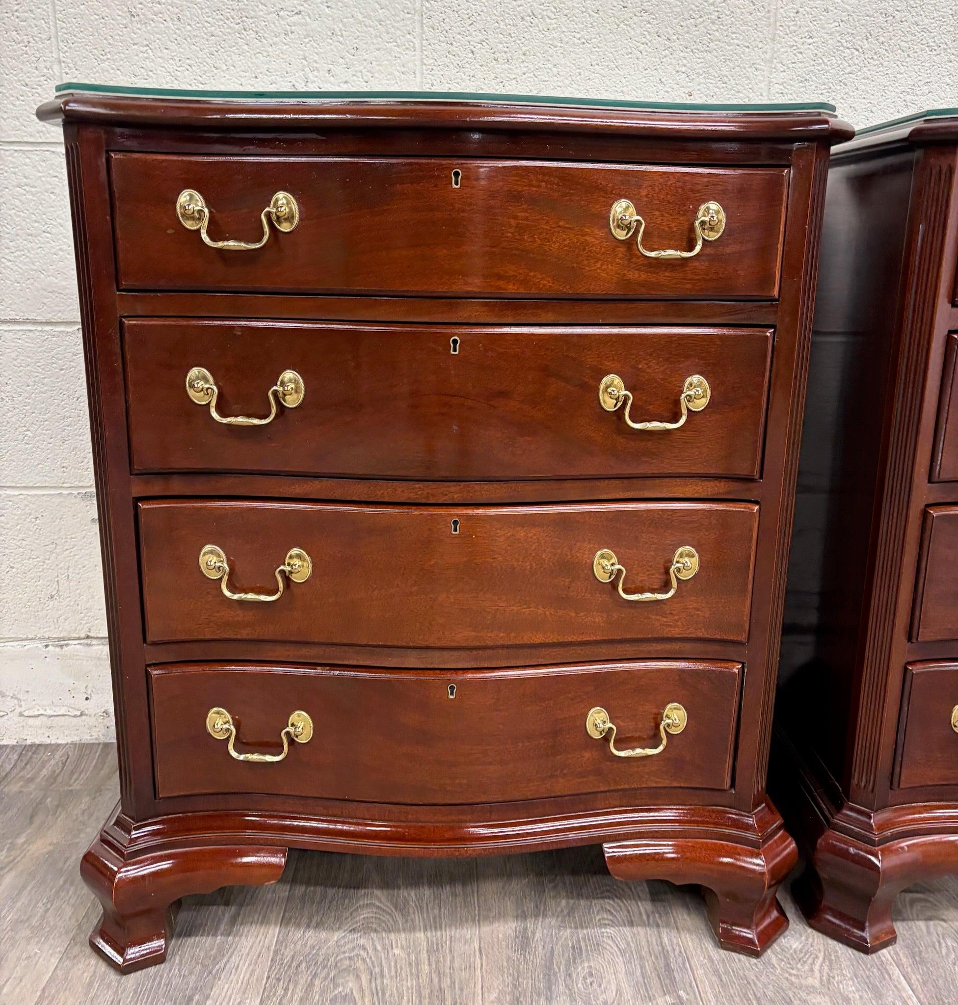 Vintage Councill Furniture Chippendale Solid Mahogany Nightstands Bedside Tables