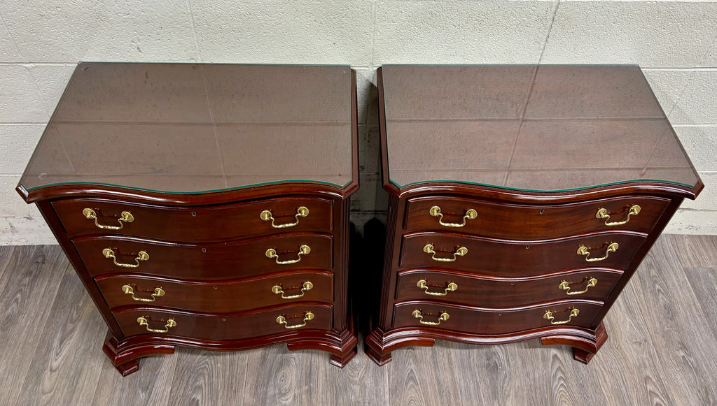 Vintage Councill Furniture Chippendale Solid Mahogany Nightstands Bedside Tables