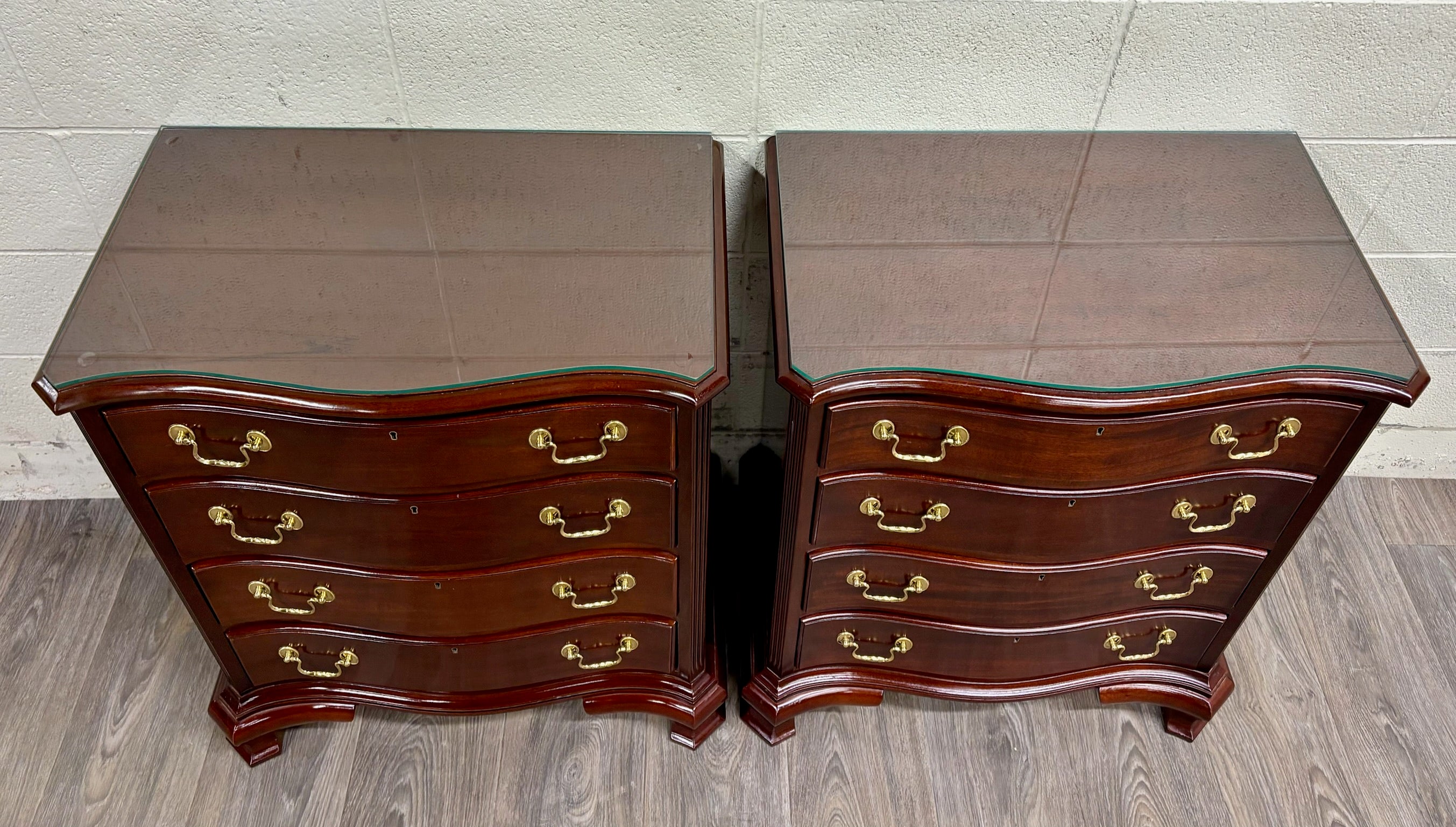 Vintage Councill Furniture Chippendale Solid Mahogany Nightstands Bedside Tables