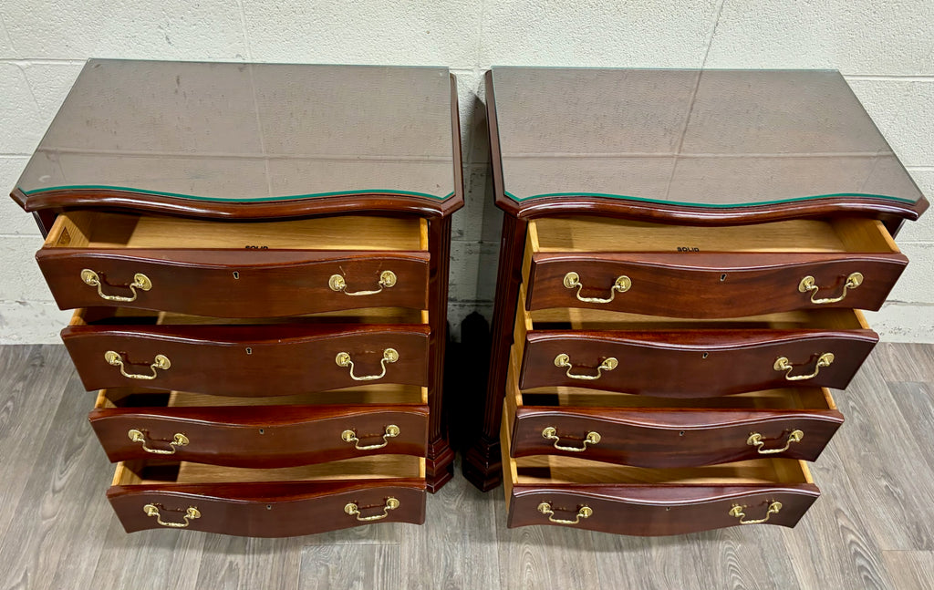 Vintage Councill Furniture Chippendale Solid Mahogany Nightstands Bedside Tables