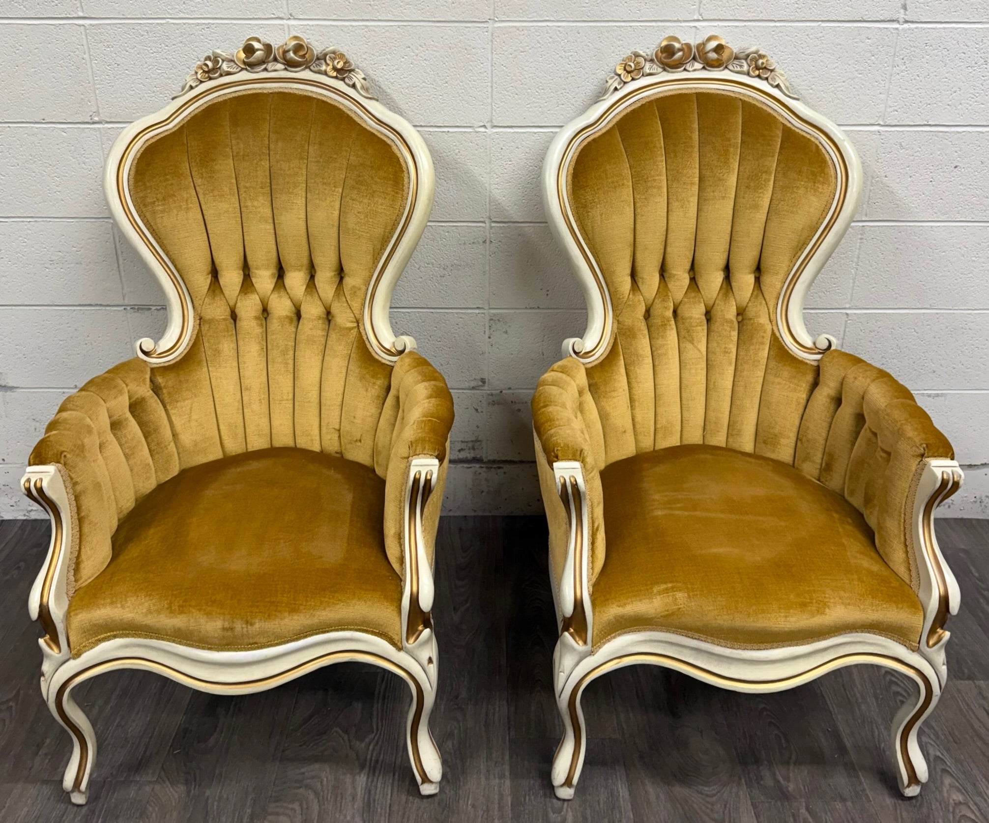 Vintage Pelham Shell & Leckie Hollywood Regency Bergere Lounge Chairs - Pair