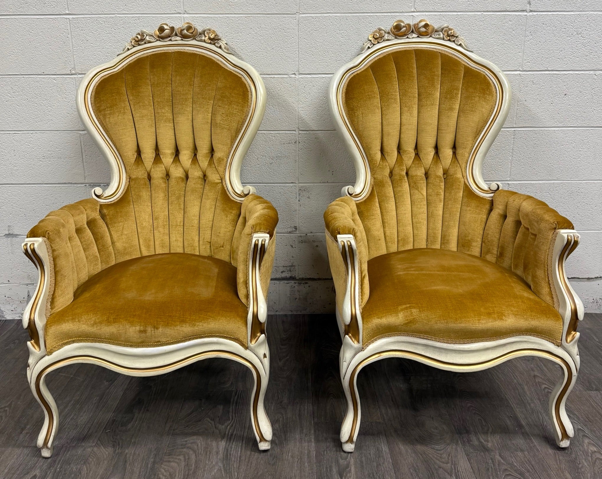 Vintage Pelham Shell & Leckie Hollywood Regency Bergere Lounge Chairs - Pair
