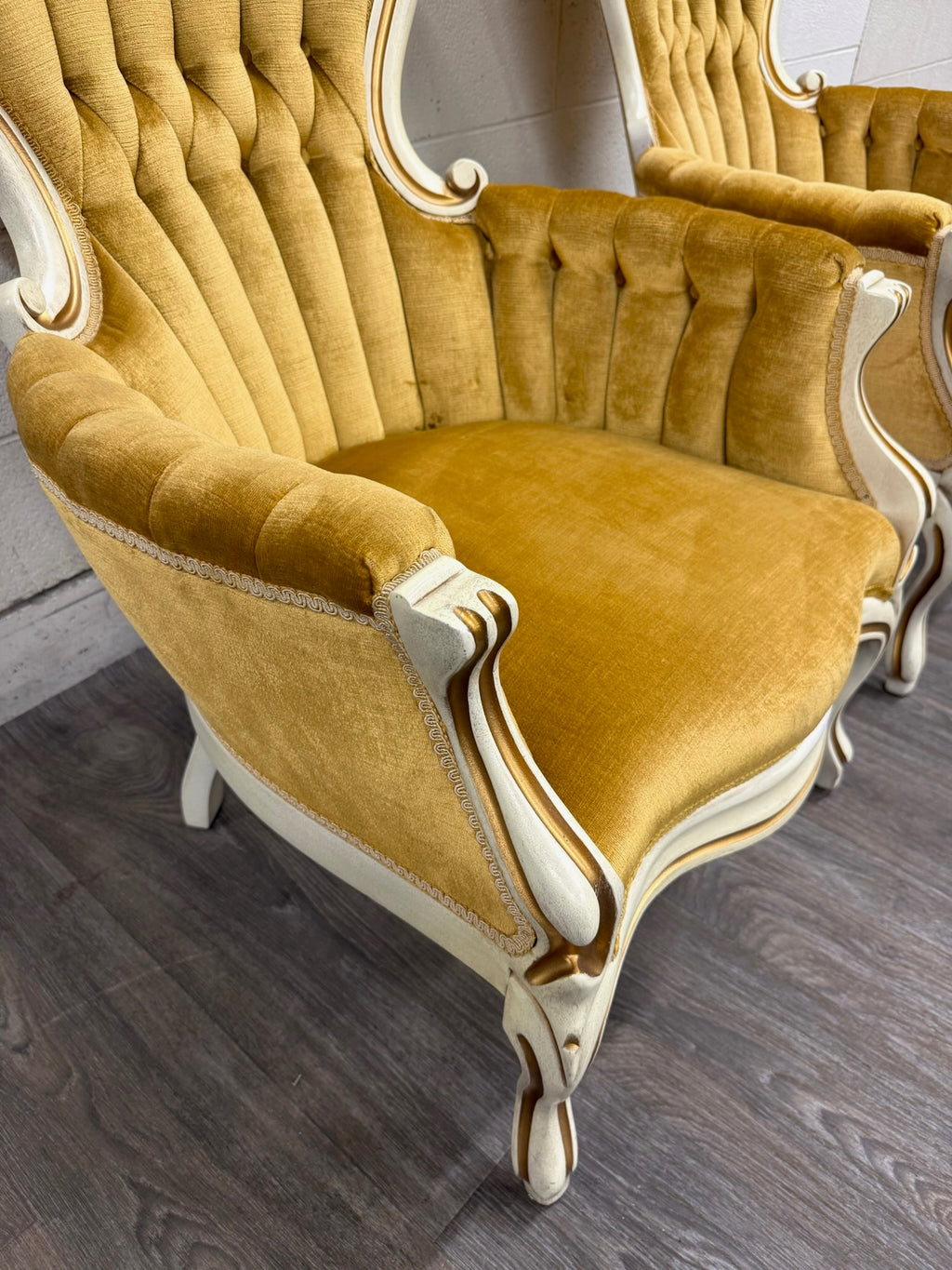 Vintage Pelham Shell & Leckie Hollywood Regency Bergere Lounge Chairs - Pair