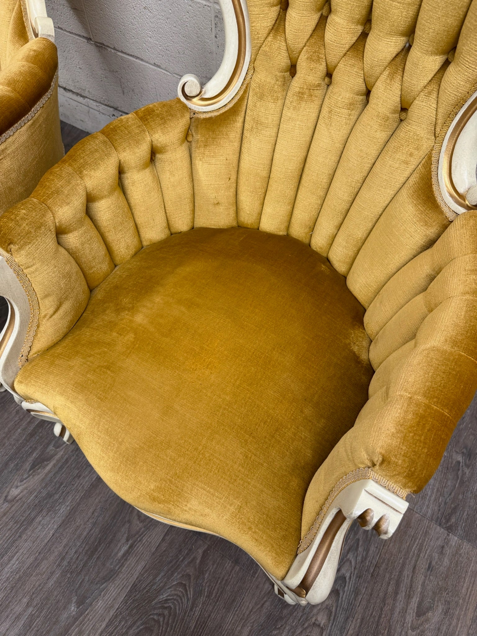 Vintage Pelham Shell & Leckie Hollywood Regency Bergere Lounge Chairs - Pair