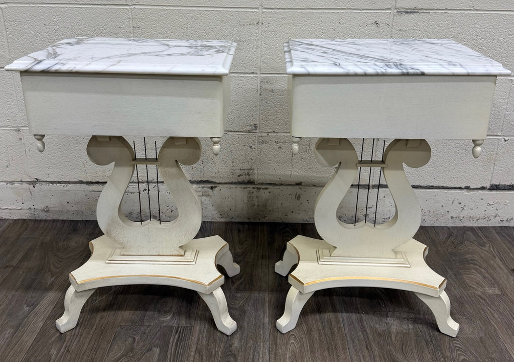 Vintage Hollywood Regency Marble Top Nightstands - Pair