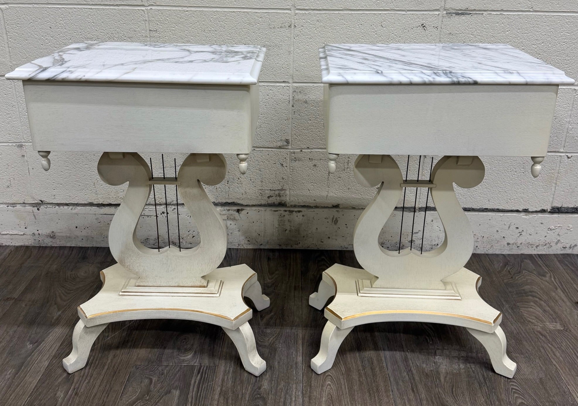 Vintage Hollywood Regency Marble Top Nightstands - Pair