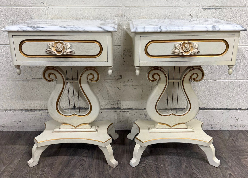 Vintage Hollywood Regency Marble Top Nightstands - Pair