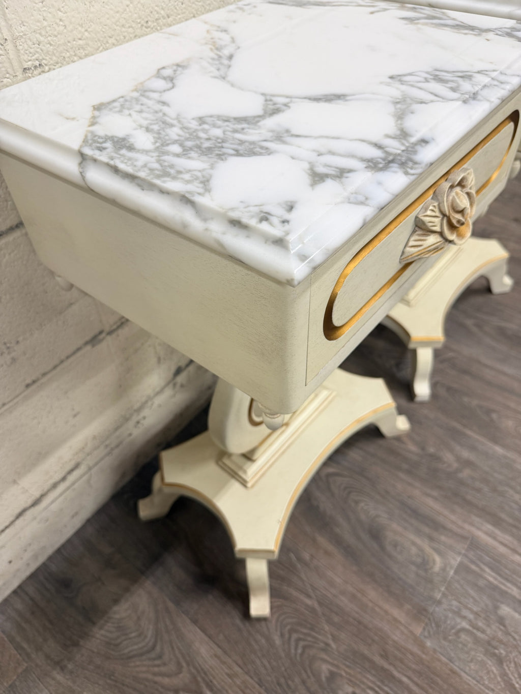 Vintage Hollywood Regency Marble Top Nightstands - Pair