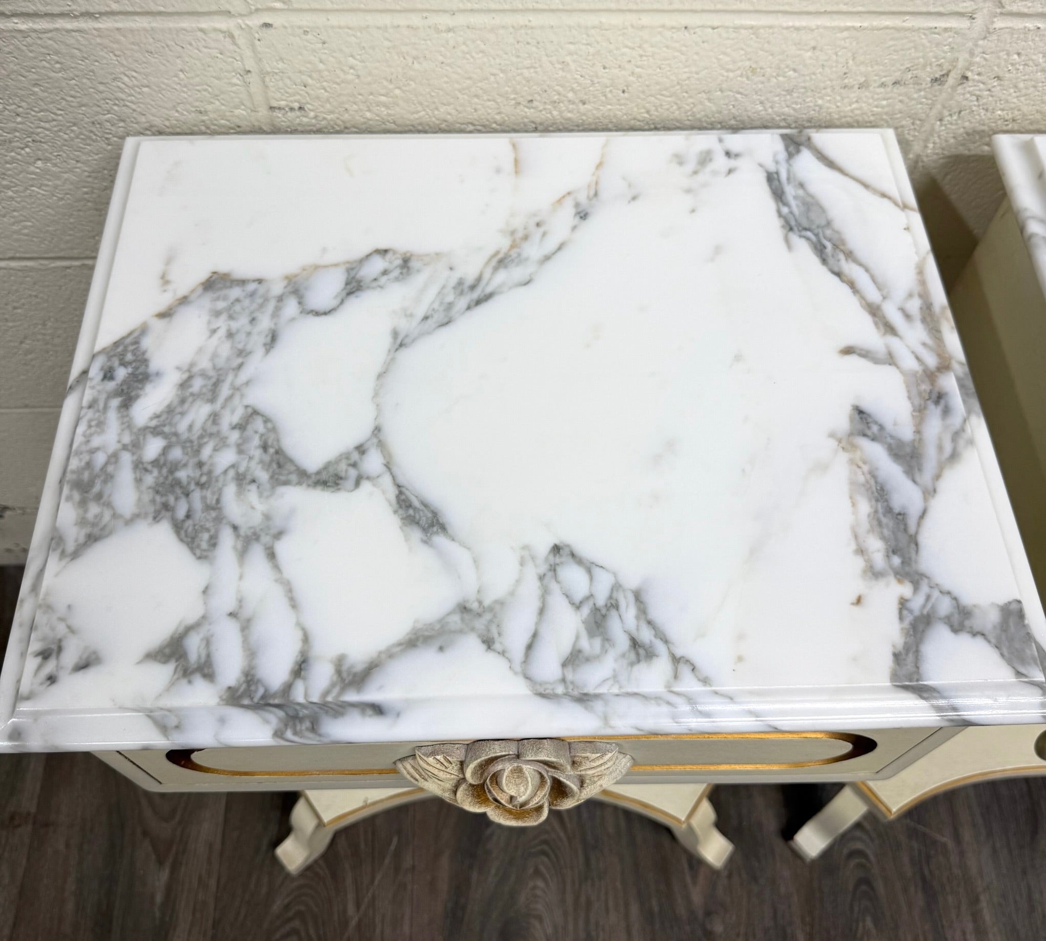 Vintage Hollywood Regency Marble Top Nightstands - Pair