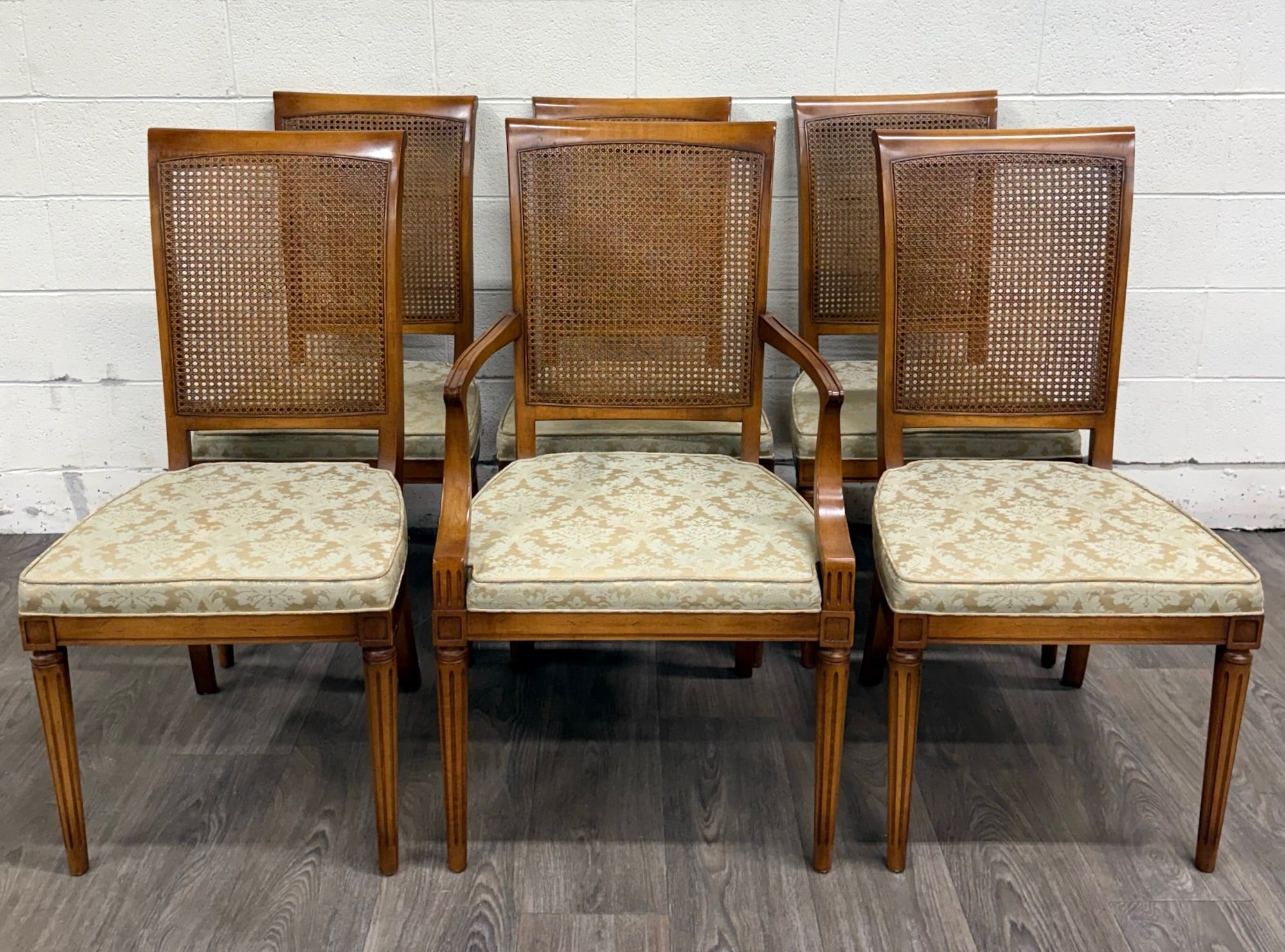 Vintage Ranck Furniture Solid Cherry Caned Back Dining Chairs - Set of 6