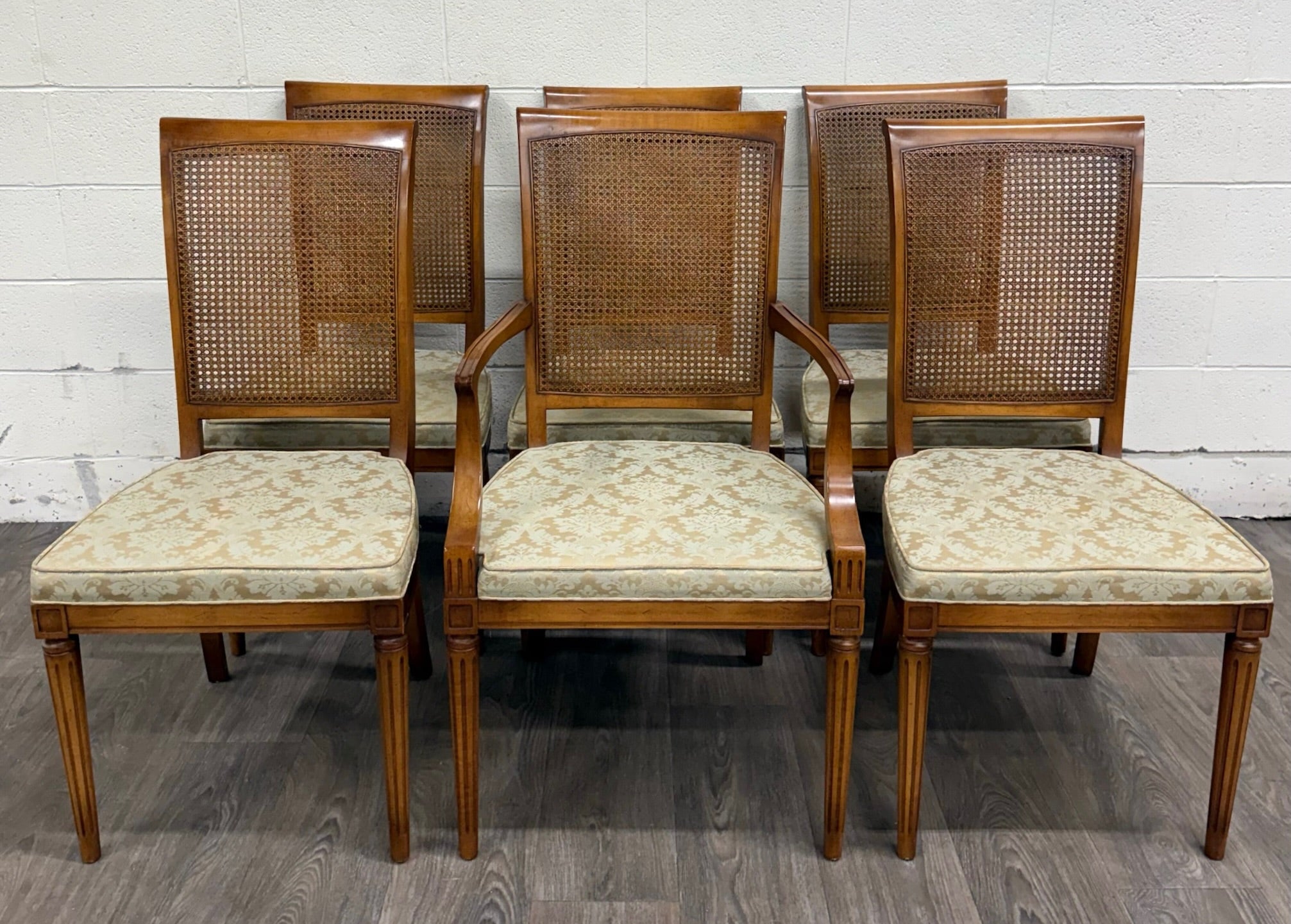 Vintage Ranck Furniture Solid Cherry Caned Back Dining Chairs - Set of 6